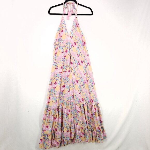 Raga By Anthropology Maxi Dress Size Medium Tiered Open Back Floral Boho - Picture 2 of 15